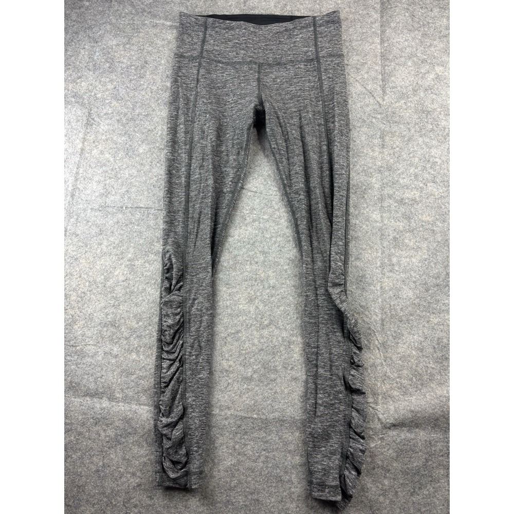 Lululemon Run: Turn Around Tight Heathered Black Ruched High Rise Rulu Size 8